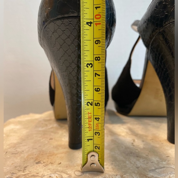 Franco Sarto Sulu Black Sueded Leather Snake Print Peep Toe Platform Pumps Sz 10 - Picture 7 of 13